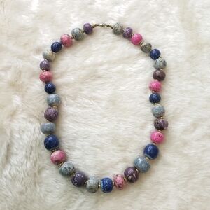 VINTAGE Bubble Gum Pink & Blues Stone Statement necklace
